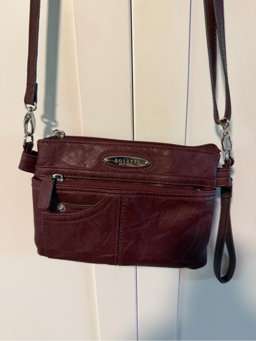 Rosetti Retro Burgundy Crossbody Bag with Wristlet Strap